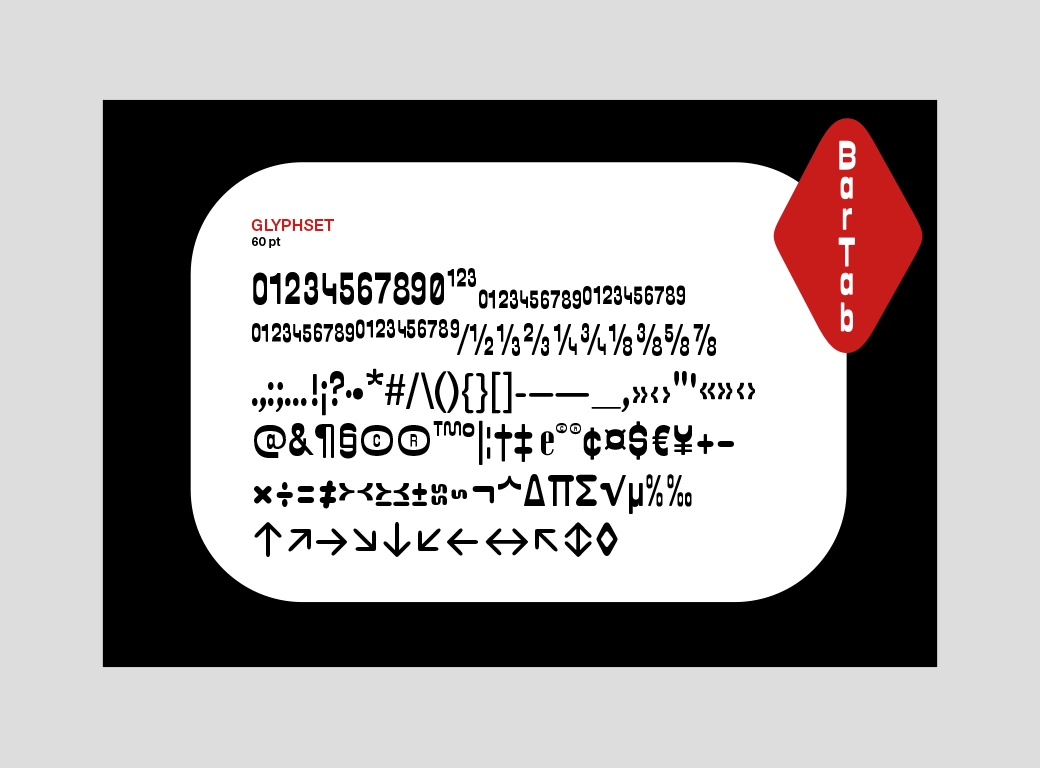 visuel représentant un texte composé avec la police BarTab
