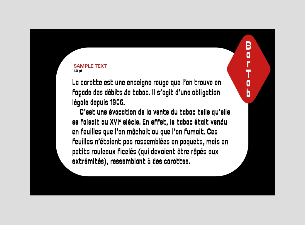 visuel représentant un texte composé avec la police BarTab