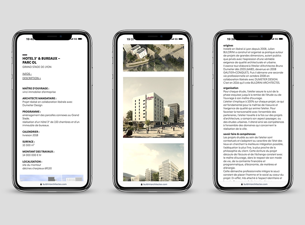 Visuel représentant 3 téléphones avec les pages du site